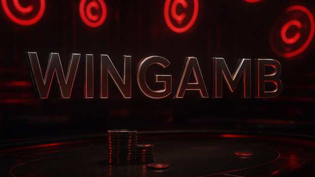 Wingamb illuminated in a futuristic luxury casino with red neon and crypto accents
