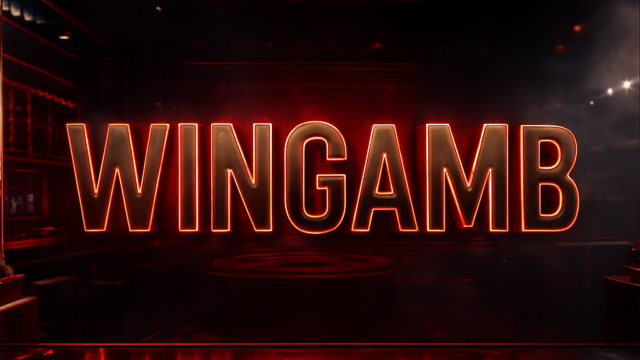 Lüks bir casino ortamında Wingamb maç sonucu bahisleri için kırmızı neonla aydınlatılmış merkezde WINGAMB yazısı